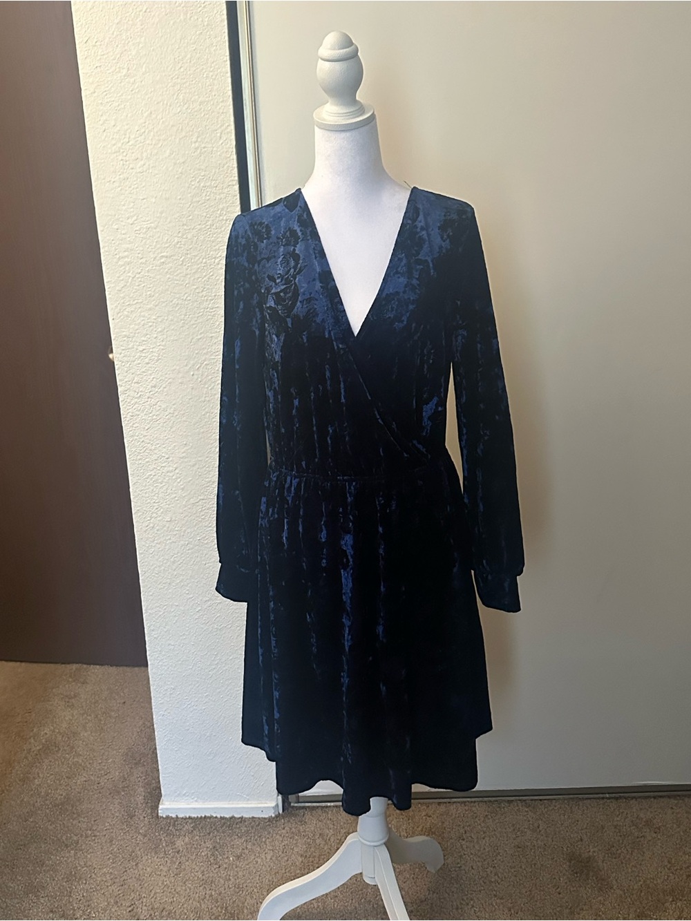 ModCloth Velvet Wrap Dress in Navy Blue